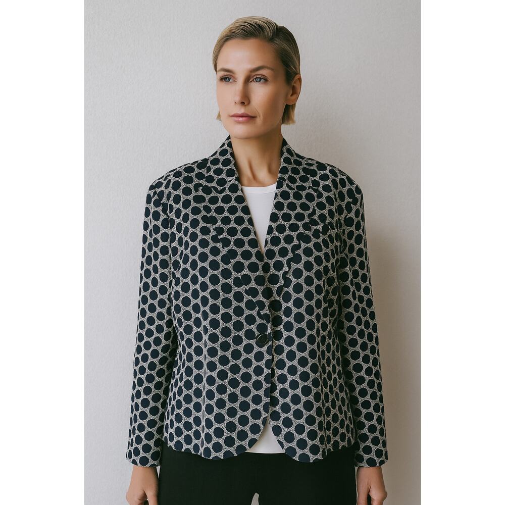 Sharagano Size 16 Navy Blue and White Polka Dot Blazer